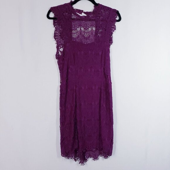 Free People Body Con Lace Open Back Magenta Purple Witchy Dress sz M - Picture 5 of 13